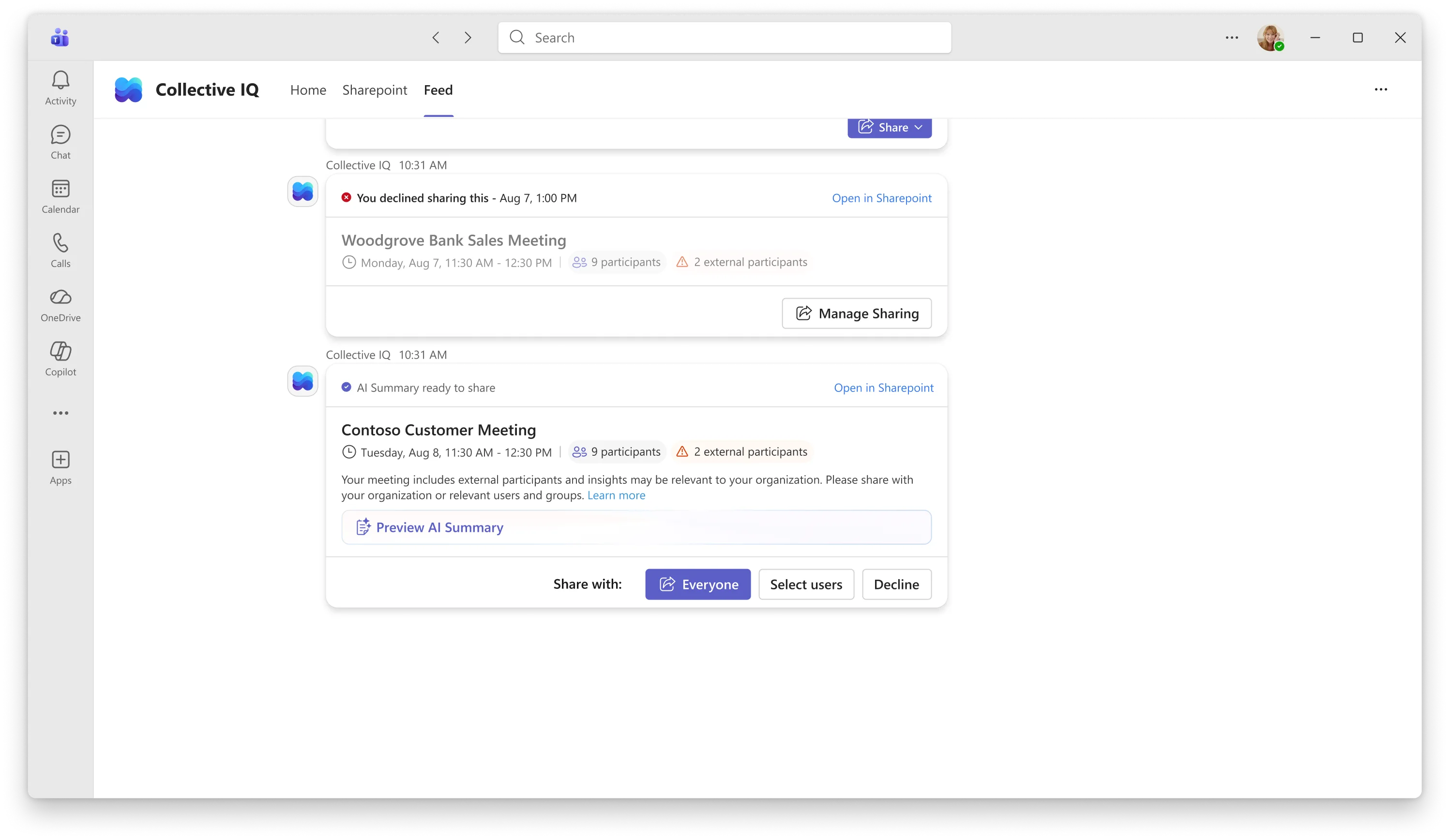 CIQ feed card — AI summary at the point of decision